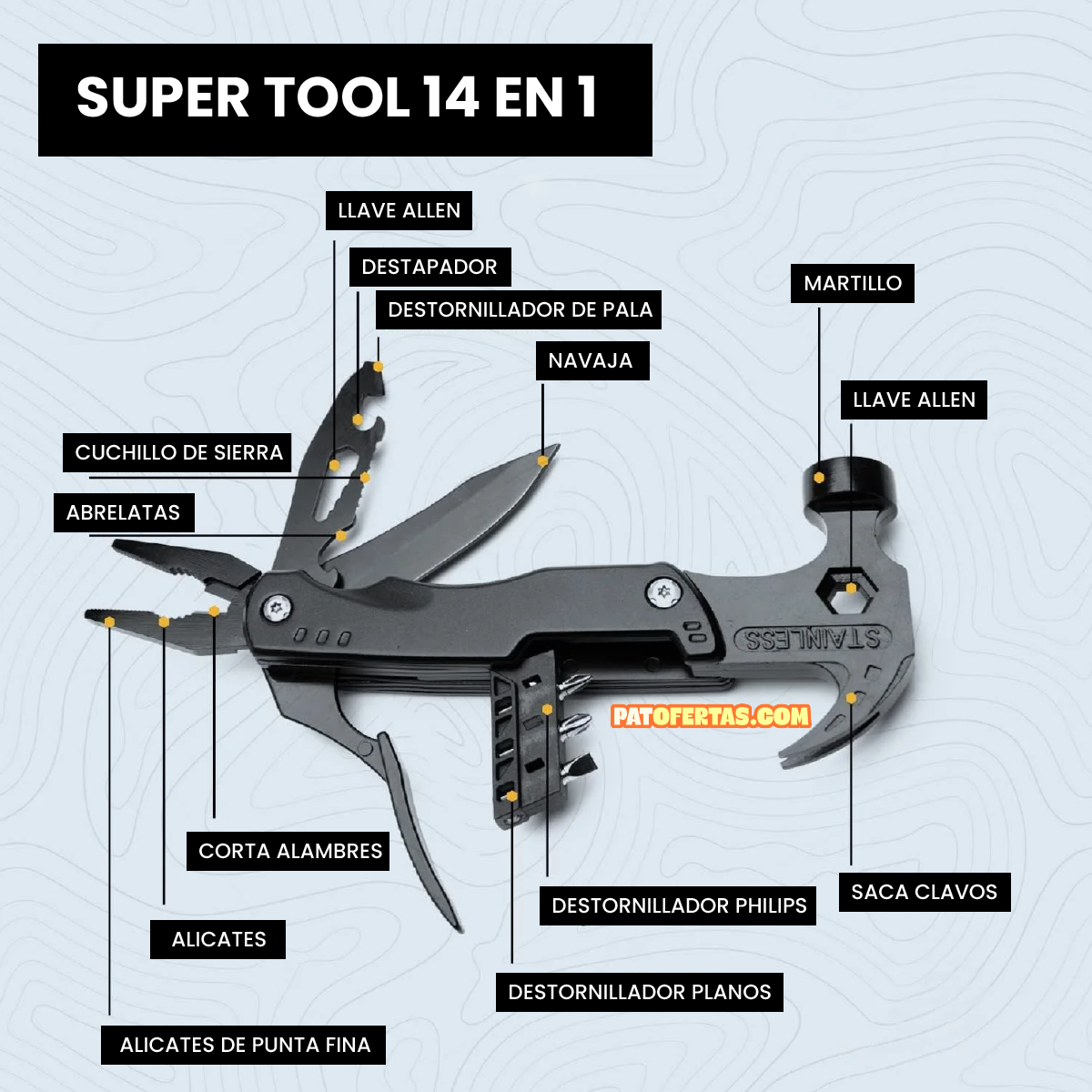Super-Tool 14 en 1 + Guía Reparaciones sencillas para el hogar